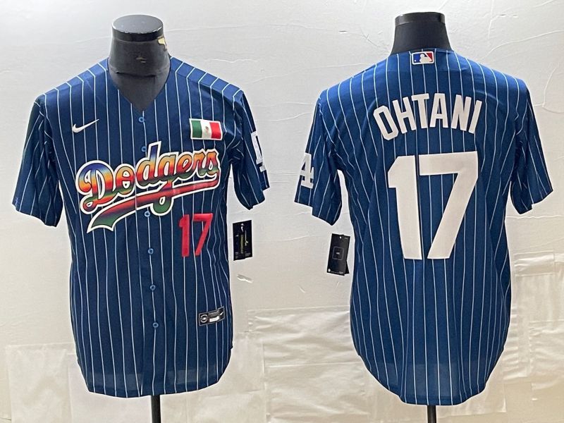 Men Los Angeles Dodgers #17 Ohtani Blue stripe Nike Game MLB Jersey style 10